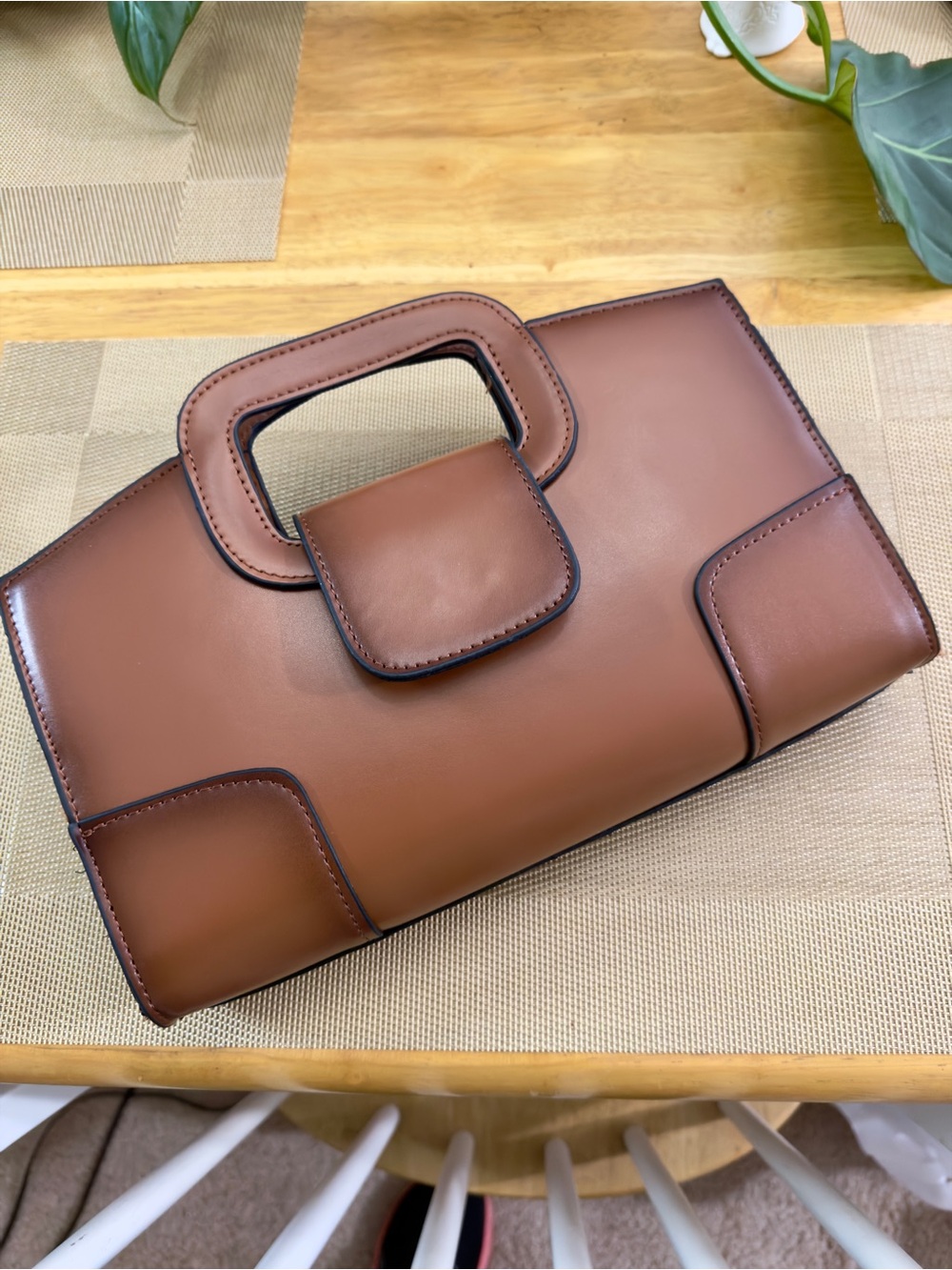 Sleek Brown Leather Top-Handle Clutch